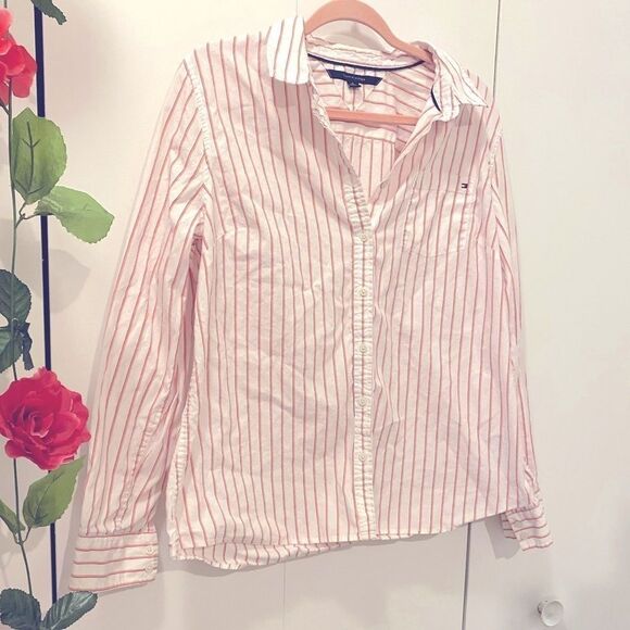 🌷 Tommy Hilfiger🌷Red Pink & White Striped Button Down Shirt   - Picture 8 of 8